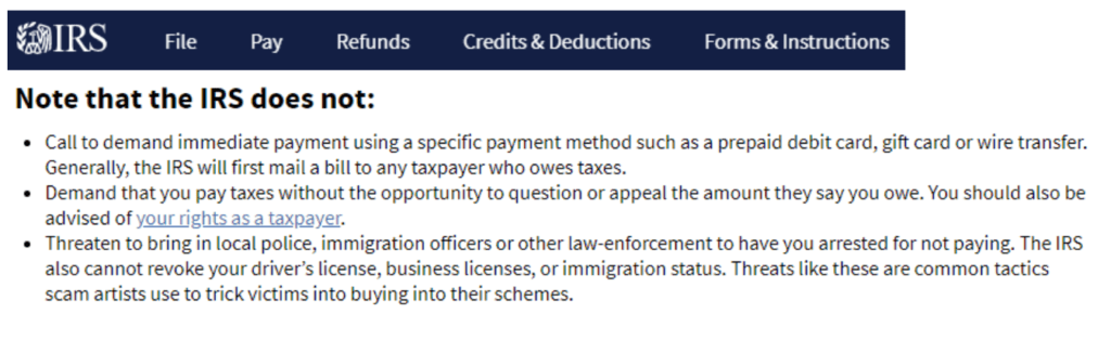 IRS website screenshot