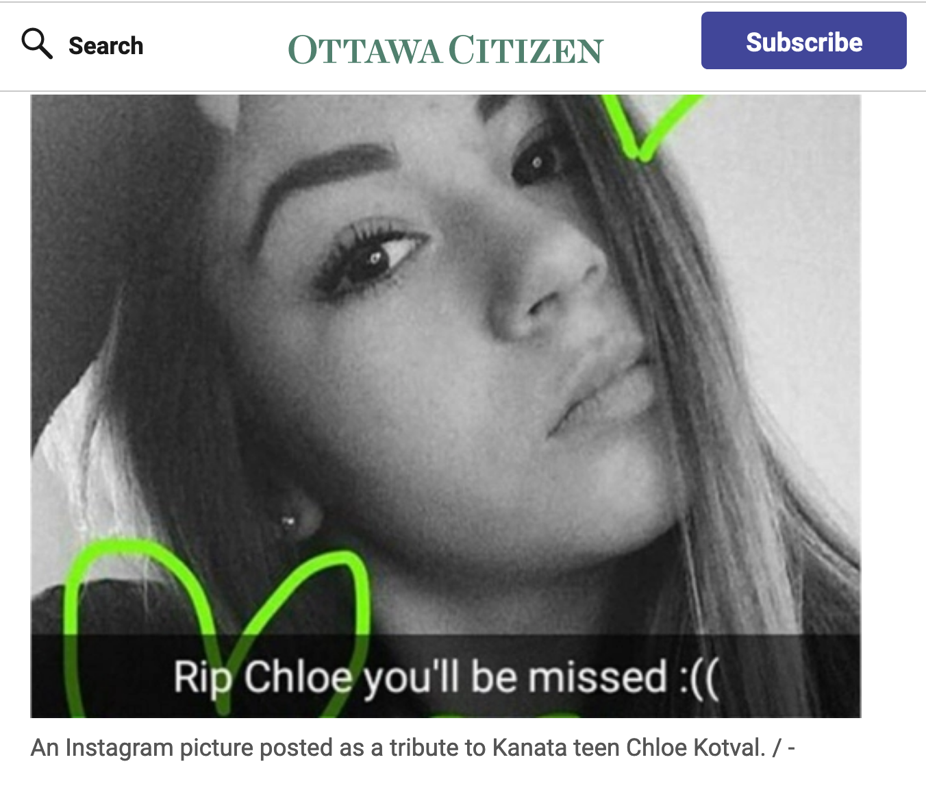 Instagram post in tribute to Kanata teen Chloe Kotval