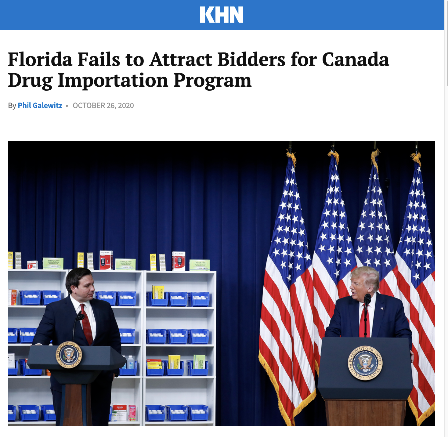 Headline: Florida Fails to Attract Bidders for Canada Drug Importation Program