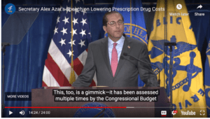 Screenshot of Secretary Azar saying that importation is a gimmick