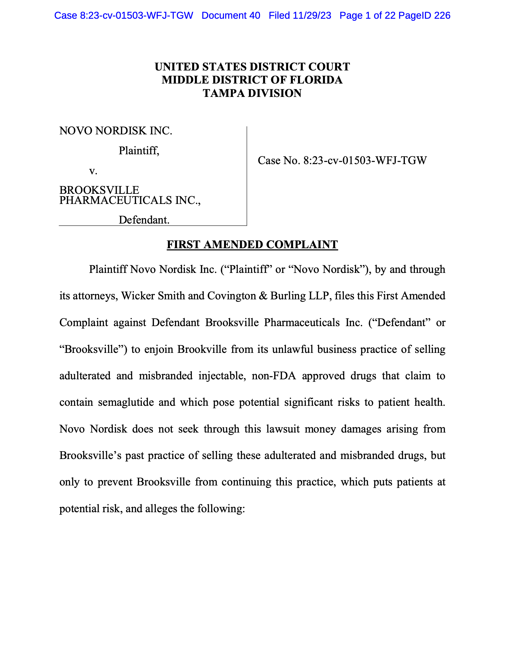 Novo-Nordisk-v-BrooksvilleFAC-Complaint