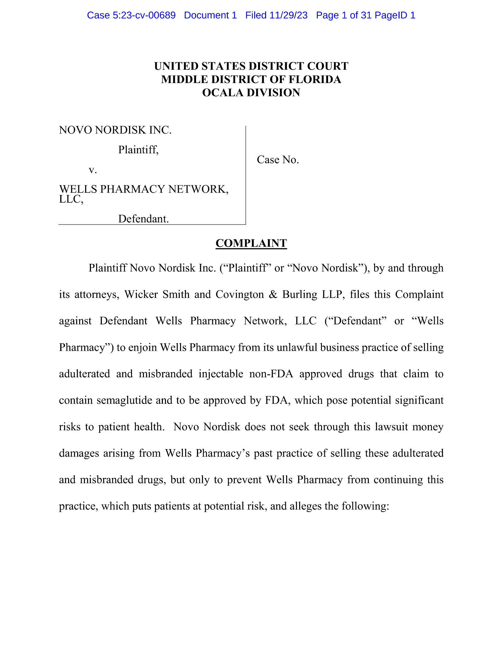 Novo-Nordisk-v-Wells-Pharmacy-Network-Complaint
