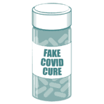 Pill Bottle labeled "Fake COVID Cure"