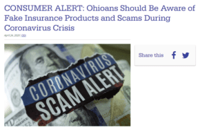 Screenshot of Ohio's consumer alert