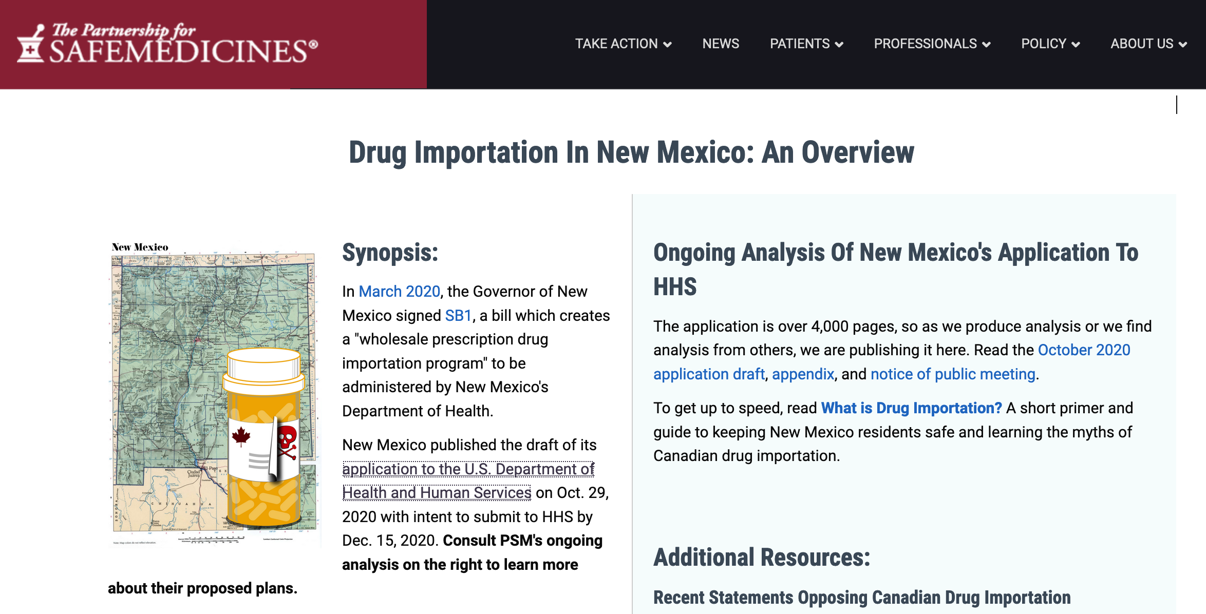 screenshot of New Mexico Importation page
