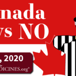 image of hocky referree on red background. text is "Canada Says No"