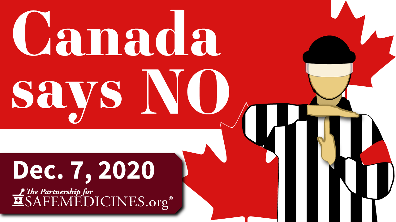 image of hocky referree on red background. text is "Canada Says No"