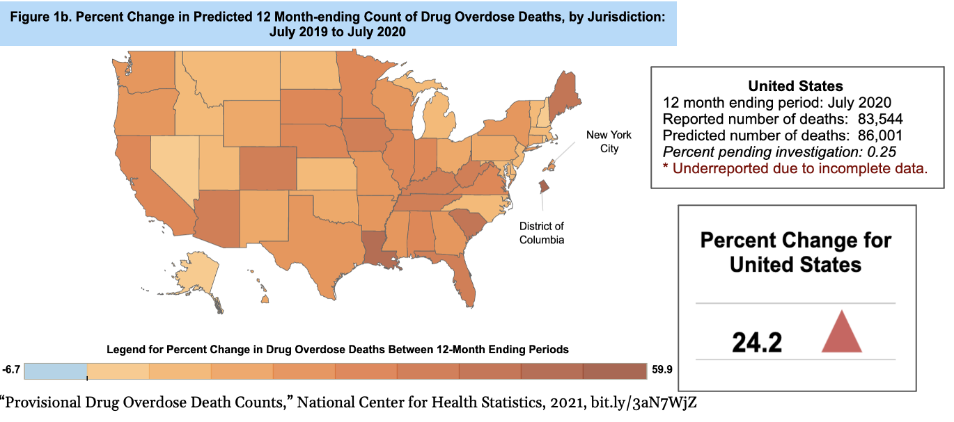 Map of the US Predicting Drug Deaths Up 24%