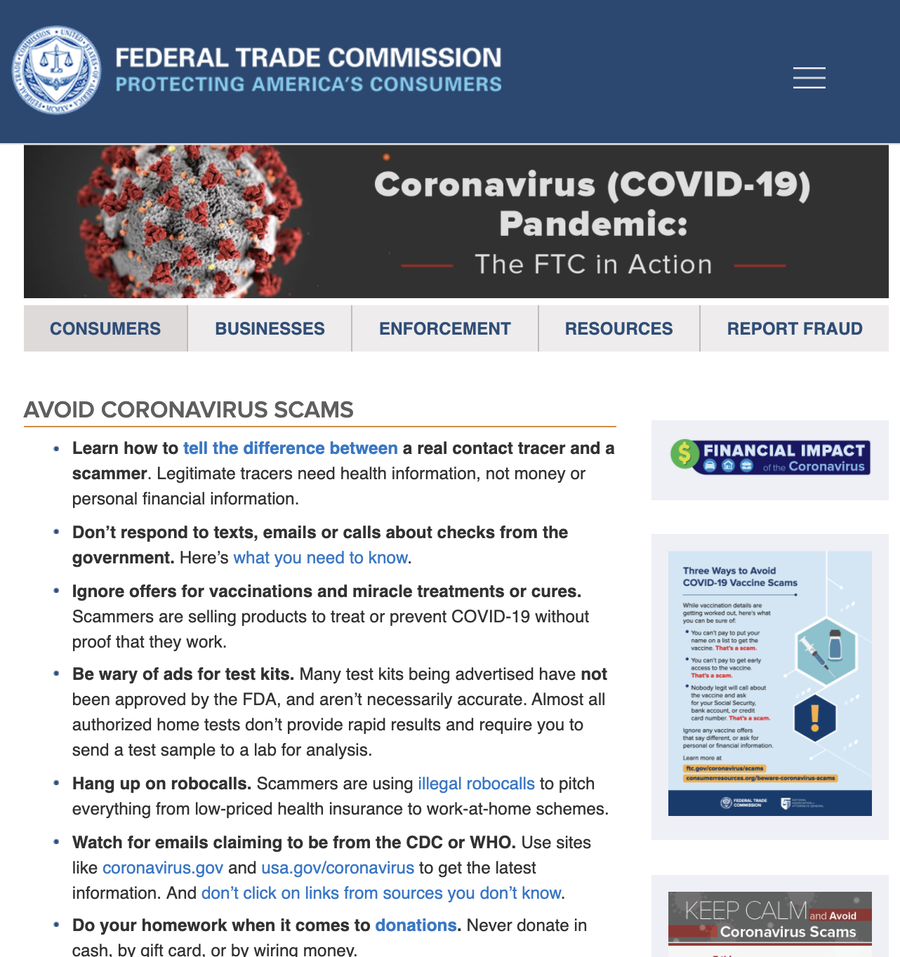 FTC-Avoid-Scams picture of an FTC webpage