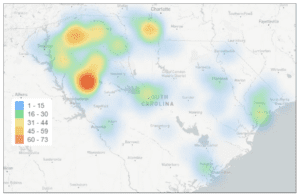 South Carolina hot-spot map showing fentanyl pill poisonings