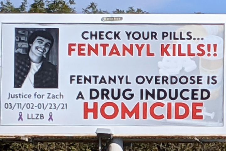 Billboard with fentanyl warning