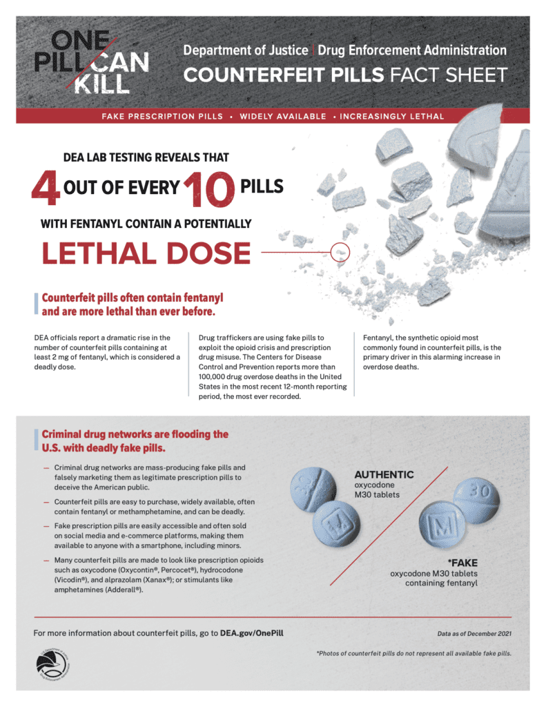 Pic of first page of DEA factsheet about fake pills