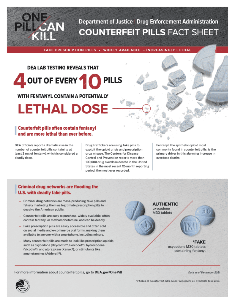 DEA-OPCK_FactSheet_December 2021 Pic of first page of DEA factsheet about fake pills