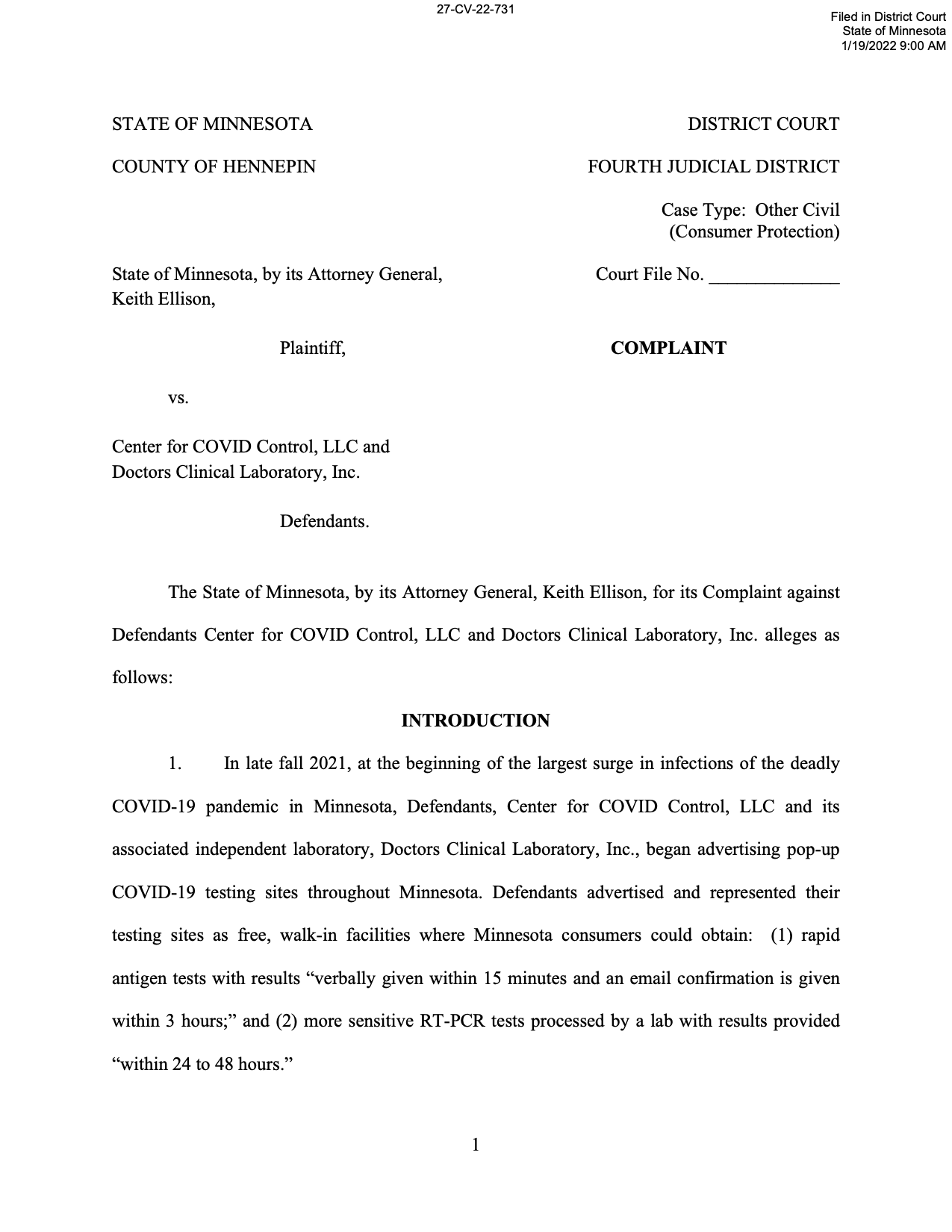 first page of a lawsuit