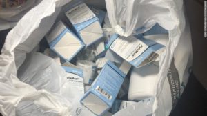 Discarded boxes of xylazine piled in a trashbag