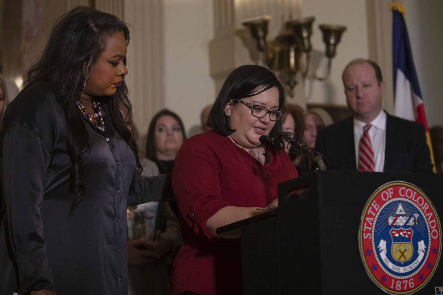 Aretta Gallegos spoke about her daughter, who died of fentanyl poisoning, during a March 2022 press conference at the Colorado State Capitol. (Timothy Hurst/The Denver Gazette)