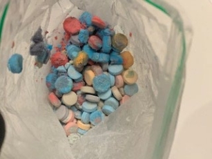 Rainbow-colored fentanyl in a clear resealable bag. Seized September 7, 2022 in Gresham, Oregon. (U.S. Attorney’s Office, District of Oregon)
