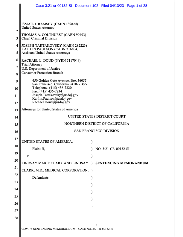 Cover of a Sentencing Memo