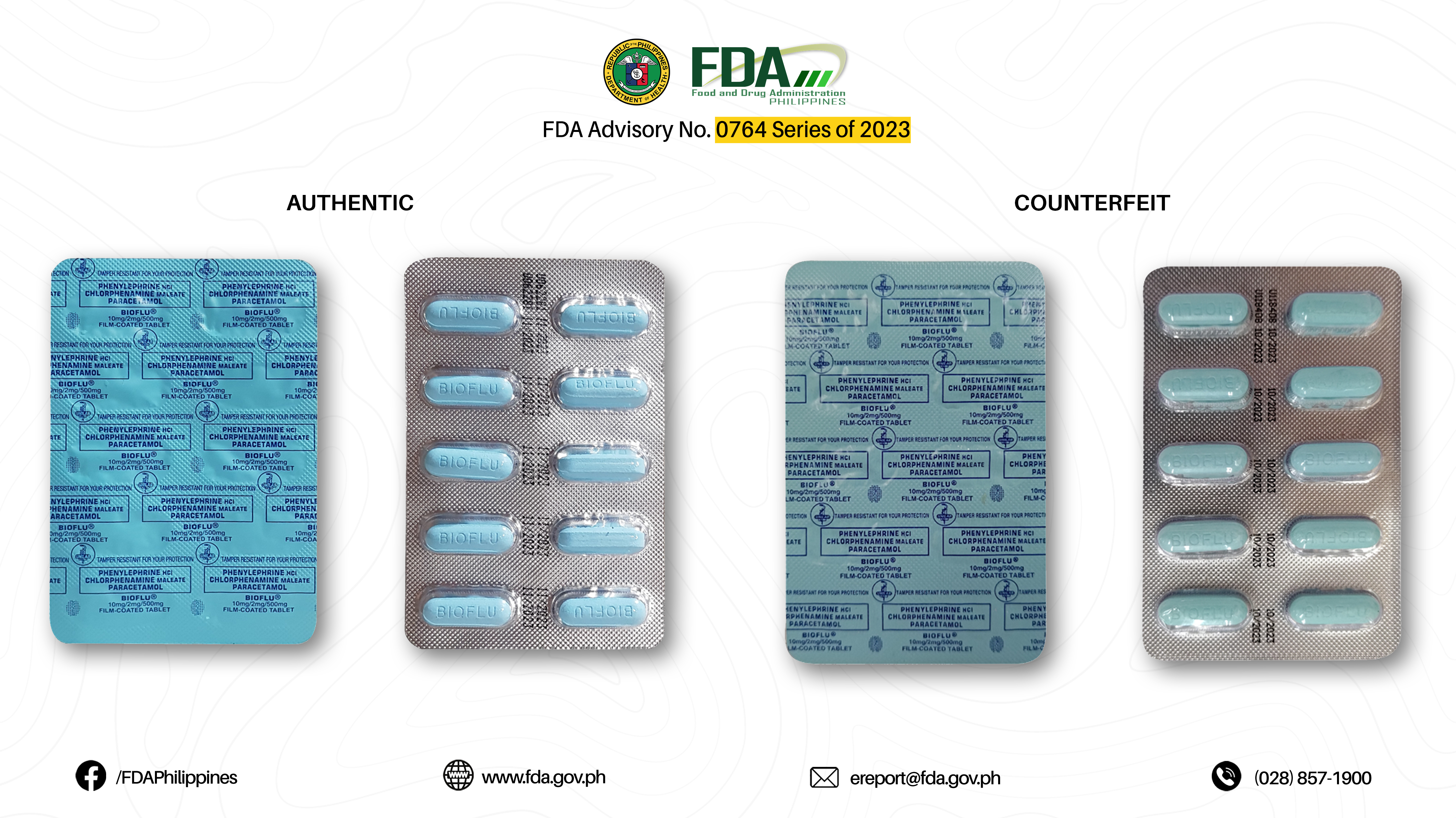 Images of fake and real medicines in blister packs.