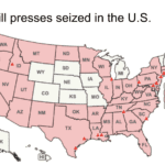 map of the US in pink, with a handful of states in cream