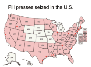 map of the US in pink, with a handful of states in cream