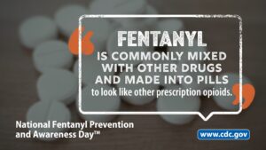 CDC branded poster that says Fentanyl is commonly mixed with other drugs and made into pills.