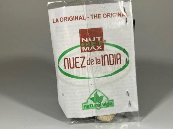 Package labelled "Nut Diet Max brand Nuez de la India seeds"