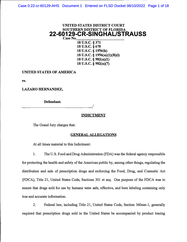 first page of an indictment