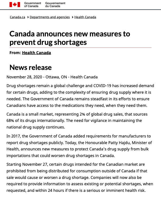 page from the Canadian government's website