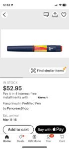 An Etsy listing for a prefilled insulin pen