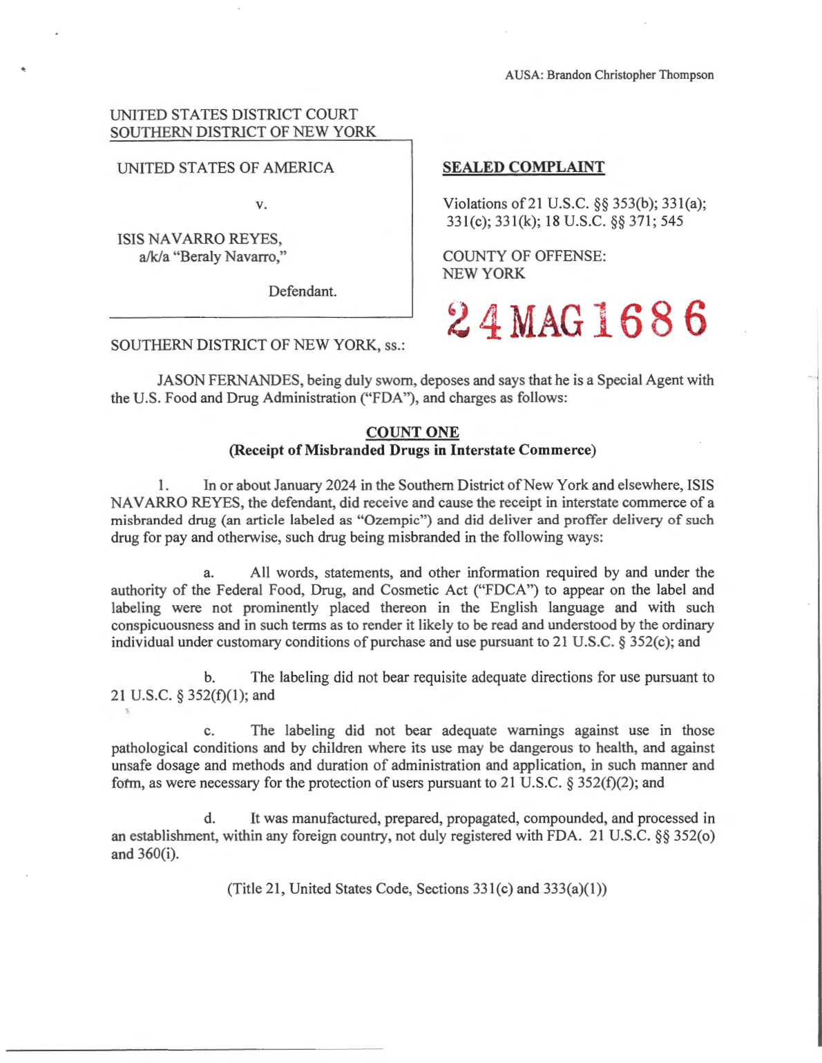 image of Reyes complaint first page