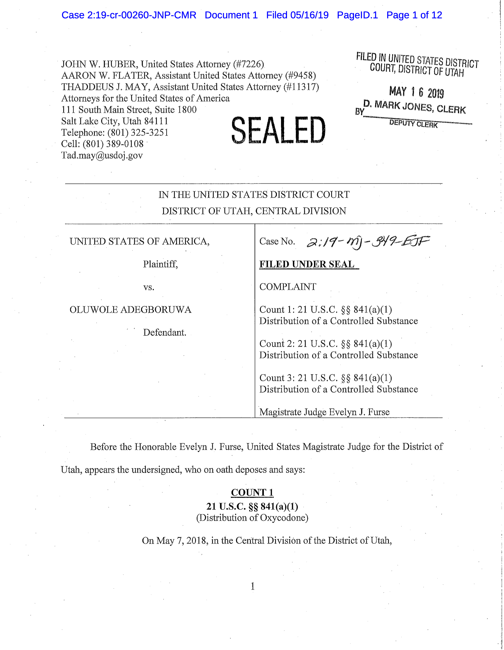 front page of complaint