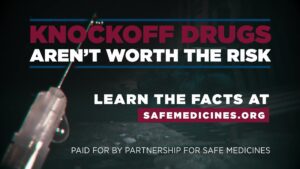 Still from ad that says "Knock off drugs aren't worth the risk"