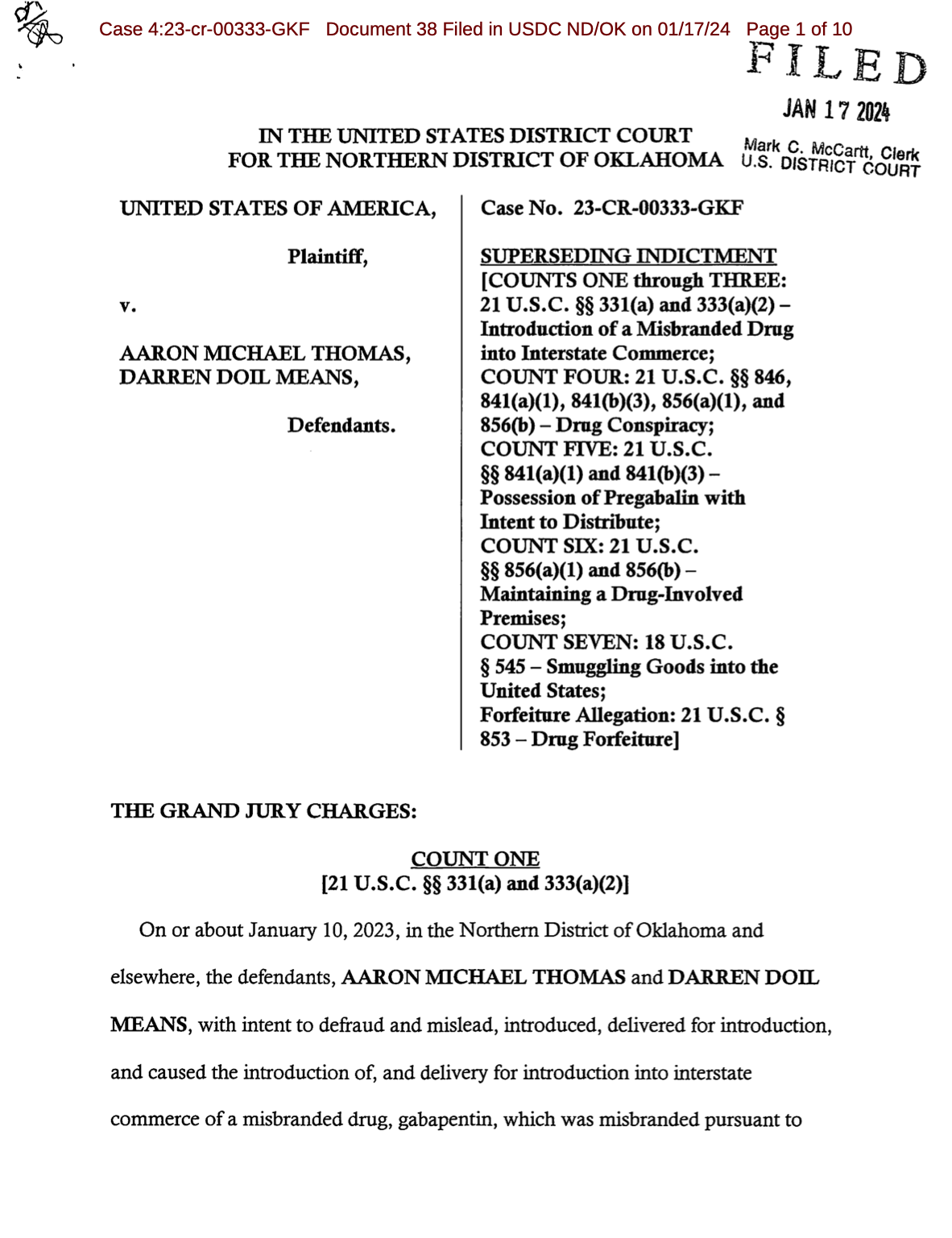 first page of an indictment