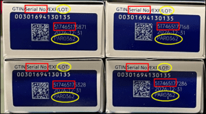 Boxes showing the lot and serial number of counterfeit Ozempic