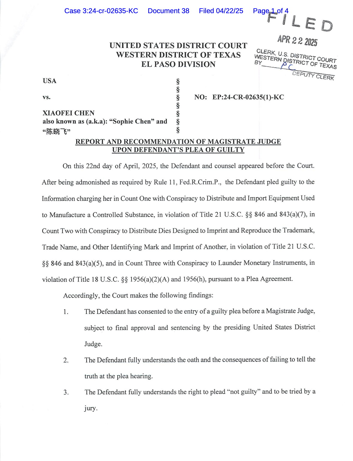 front page of a court filing