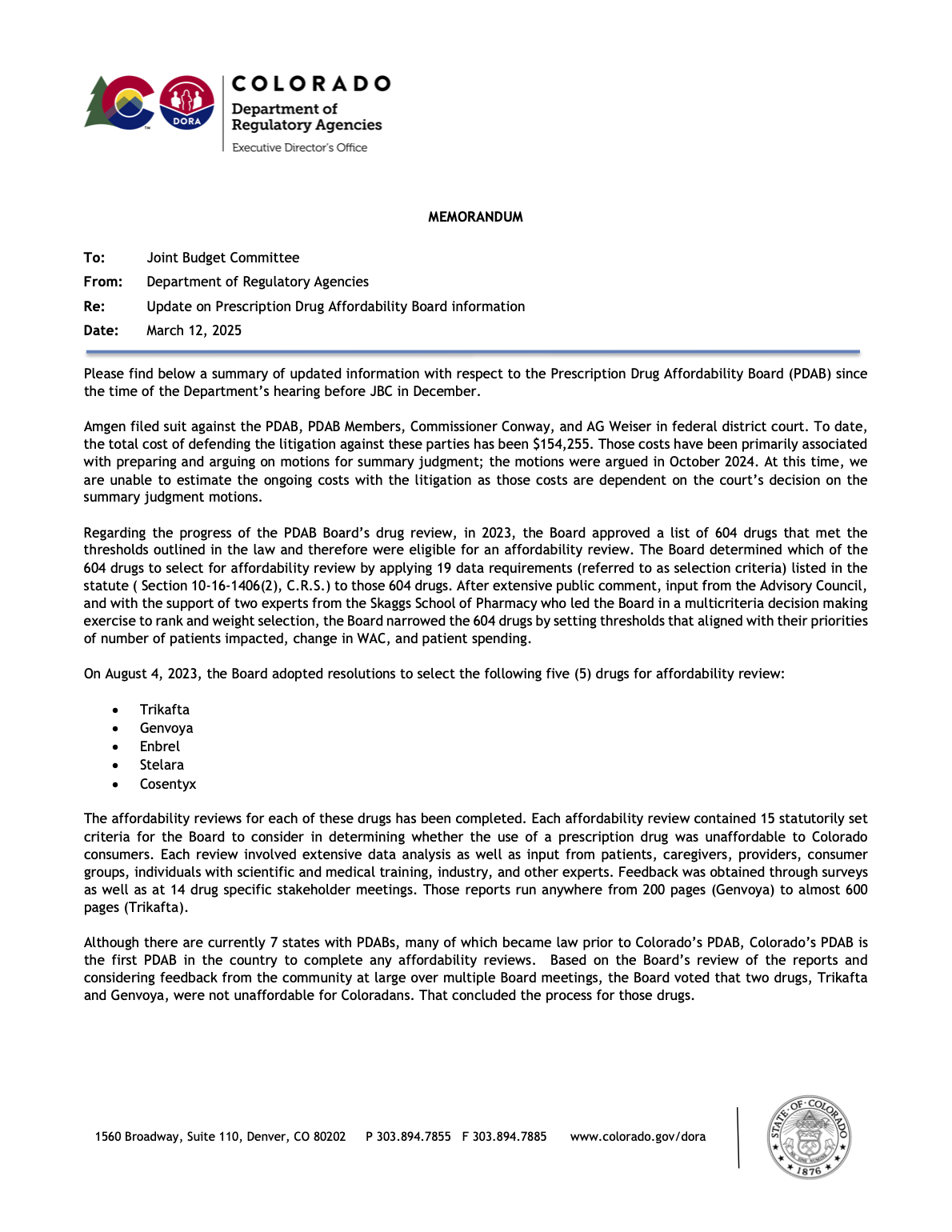 PDAB update from CO DRA to JBC March 2024