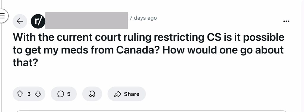 Reddit-Canadian-import-GLP Reddit, April 25, 2025