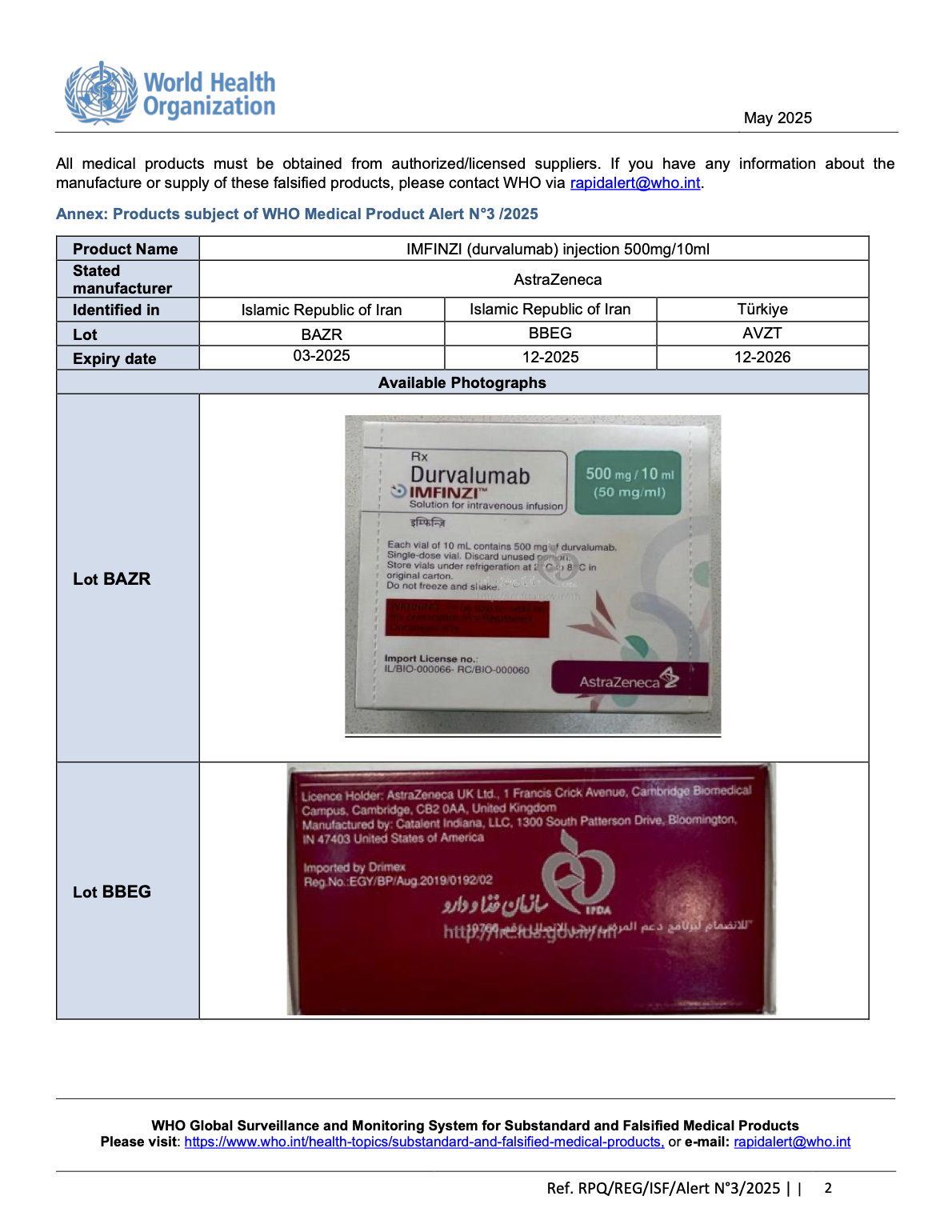 example of a counterfeit box of Imfinzi