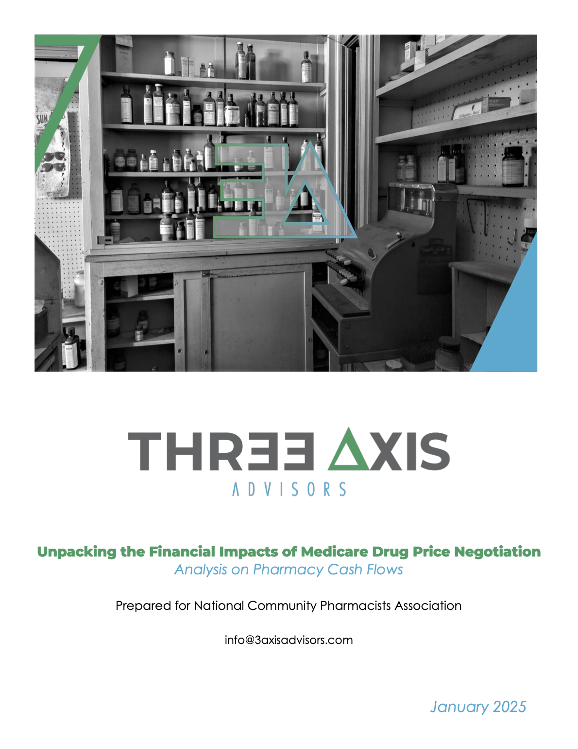 Cover of 3 Axis Advisors report, Unpacking the Financial Impacts of Medicare Drug Price Negotiation, Jan 2025