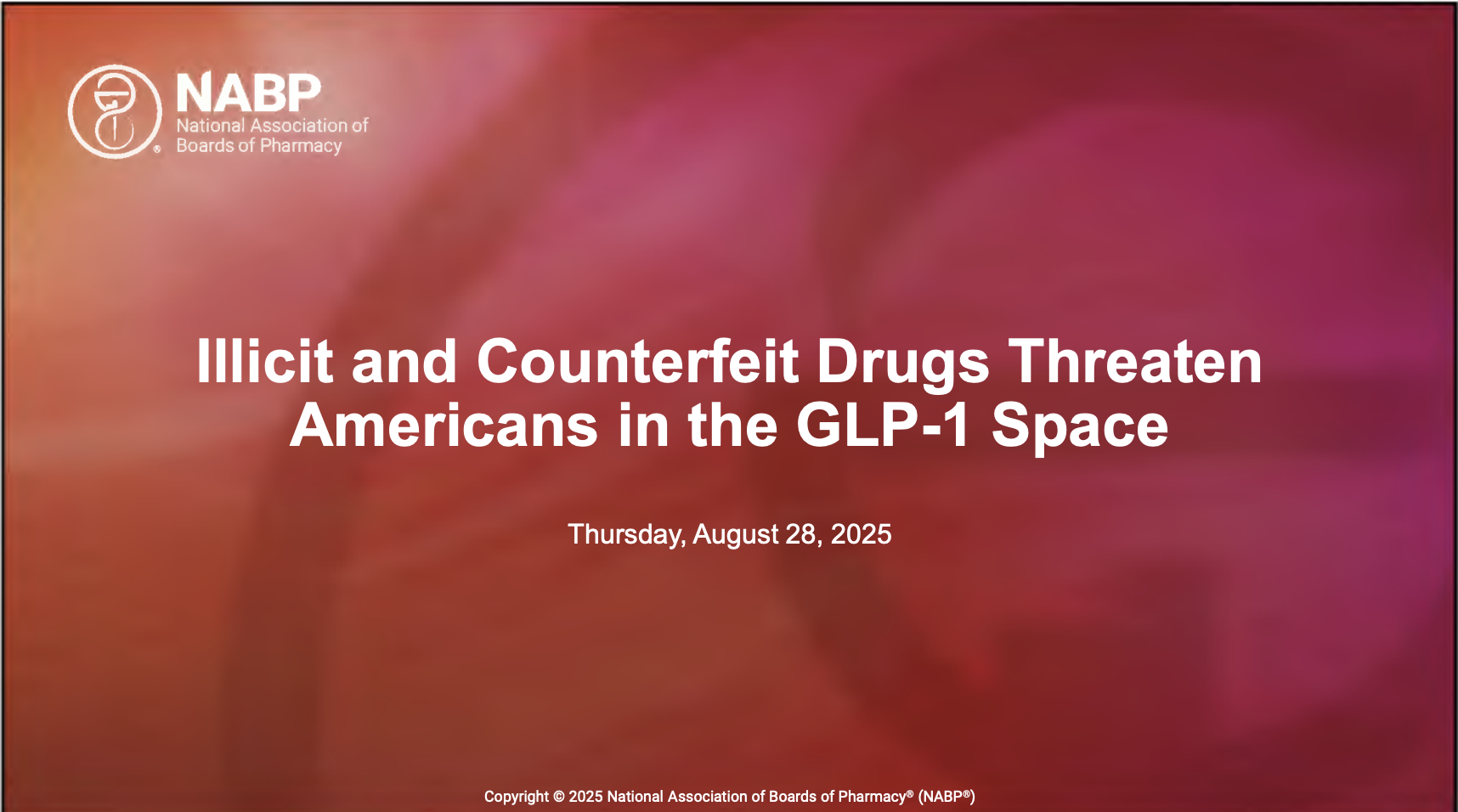 August 28, 2025 cover slide for PSM CE course for NABP