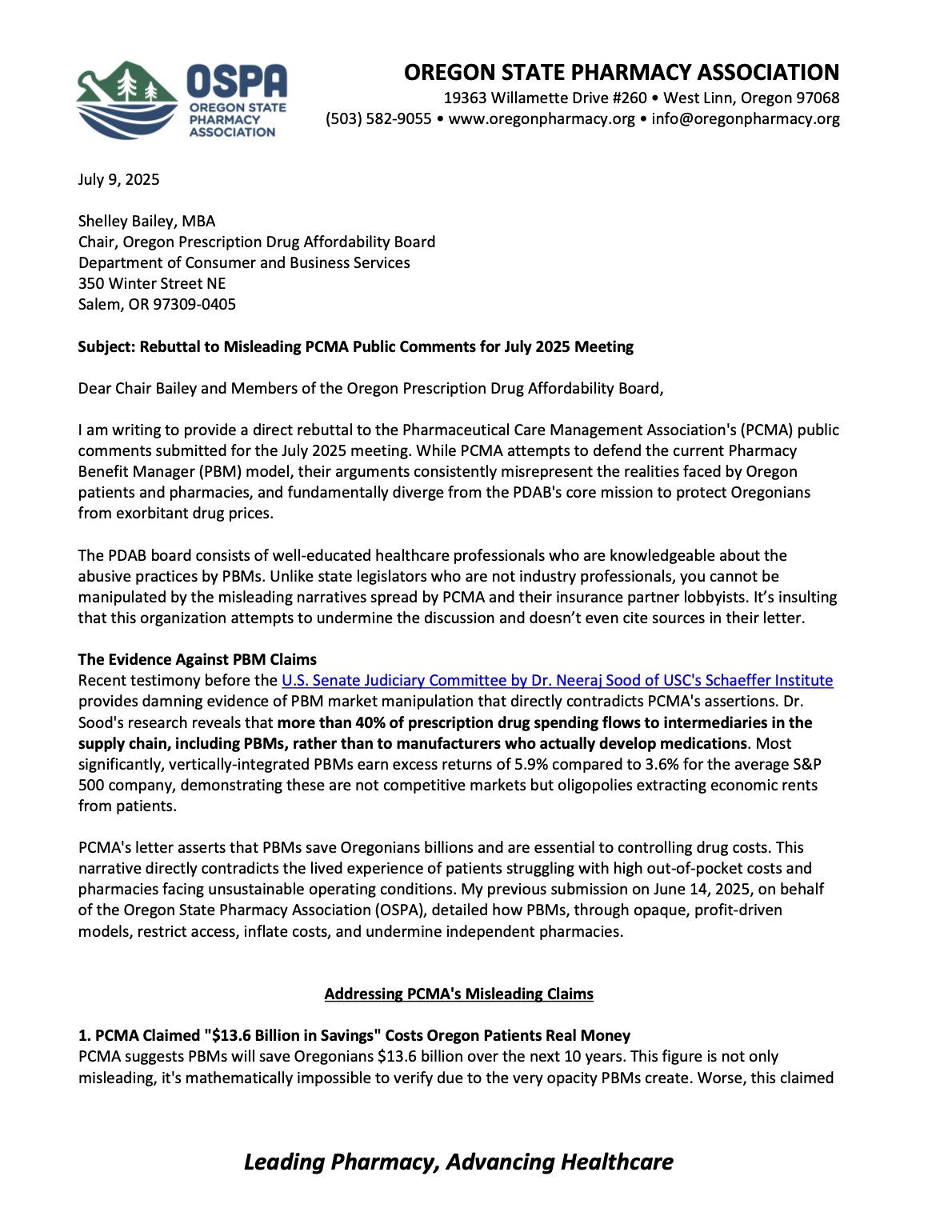 May’s letter addressed spread pricing, and cited other states’ successes in reducing costs with PBM elimination or reform. 
