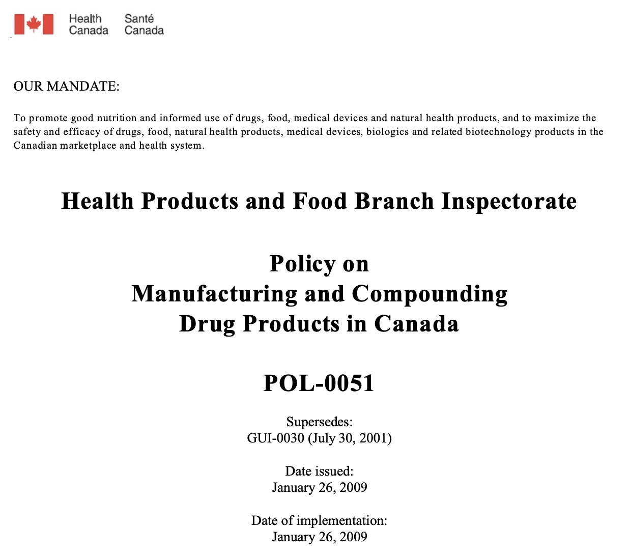 Health Canada compounding policy