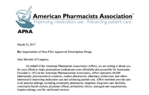 Image of the top of the letter from the American Pharmacists Association