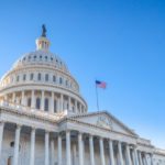 Low angled view of the U.S. Capitol East Facade Front in Washington, DC.