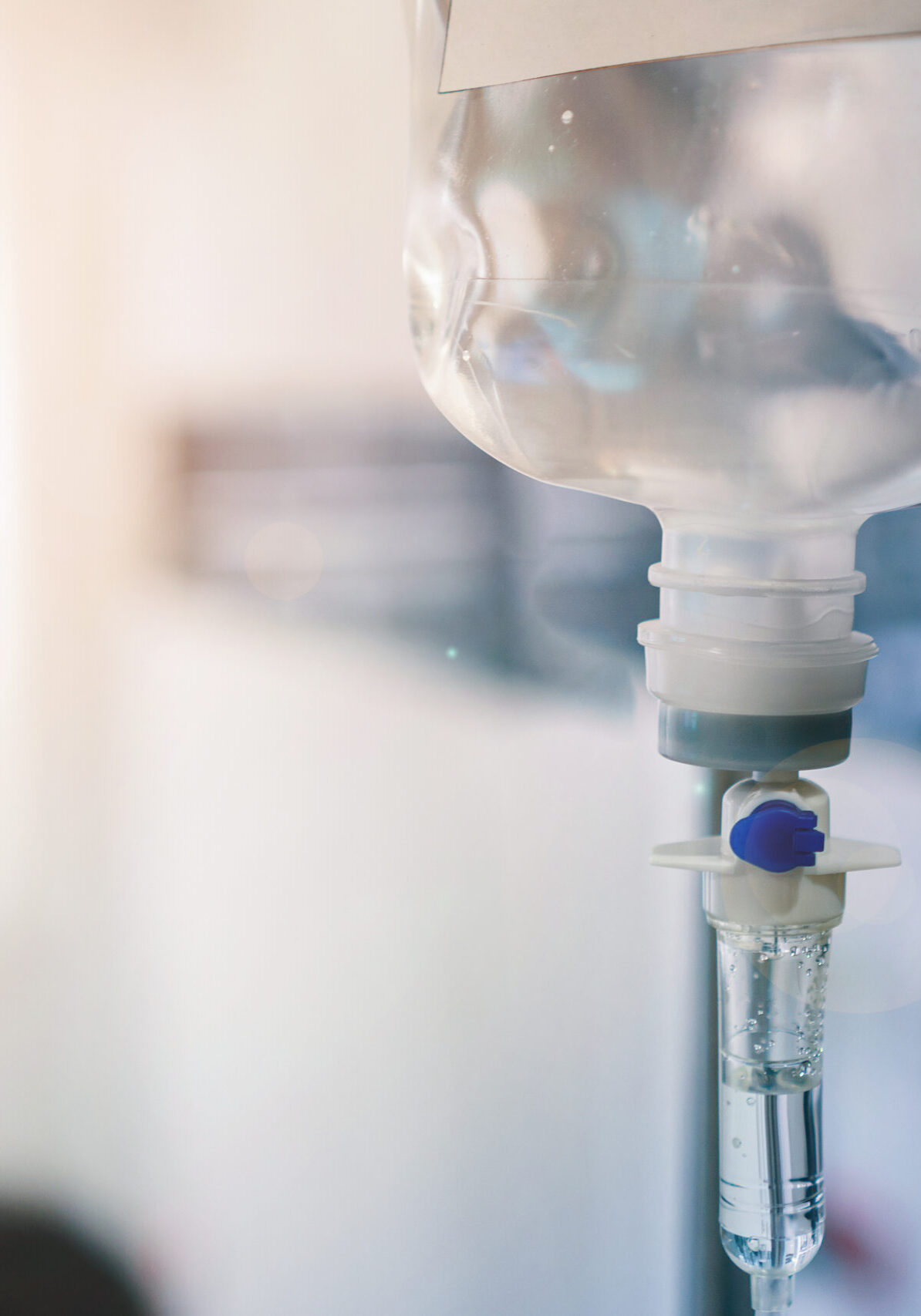 Close up of medical drip or IV drip close up of an IV baf